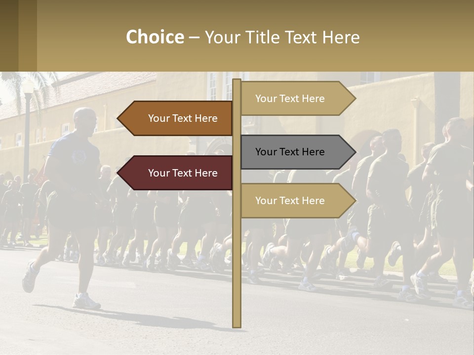 A Large Group Of People Running Down A Street PowerPoint Template