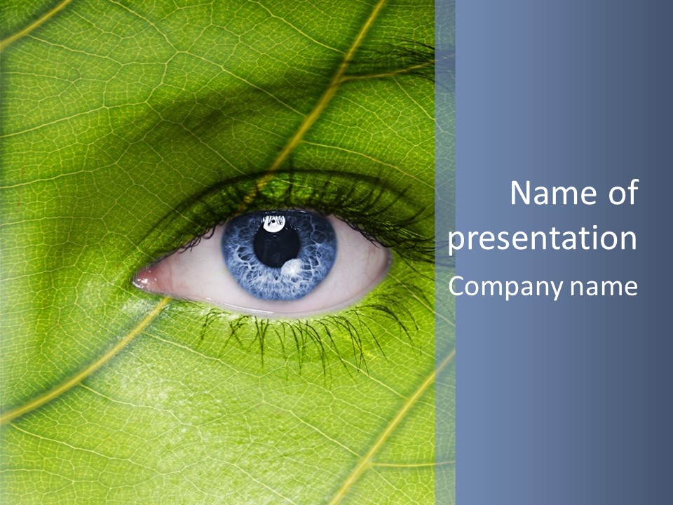 A Close Up Of A Leaf With A Blue Eye PowerPoint Template