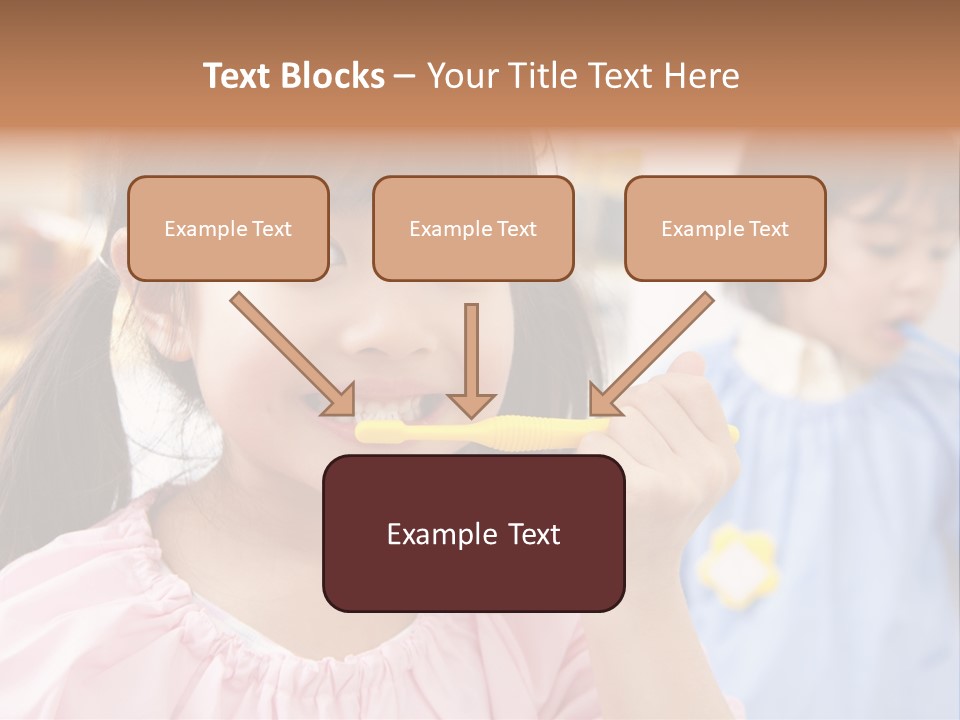 A Little Girl Brushing Her Teeth With A Yellow Toothbrush PowerPoint Template