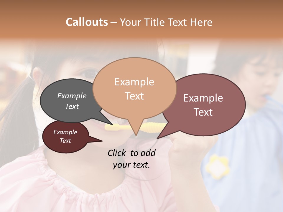 A Little Girl Brushing Her Teeth With A Yellow Toothbrush PowerPoint Template