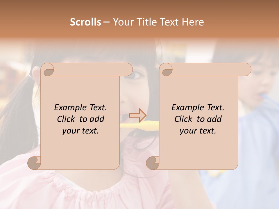 A Little Girl Brushing Her Teeth With A Yellow Toothbrush PowerPoint Template