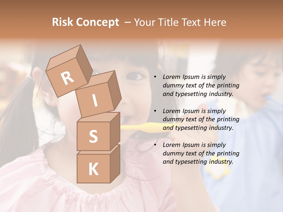 A Little Girl Brushing Her Teeth With A Yellow Toothbrush PowerPoint Template