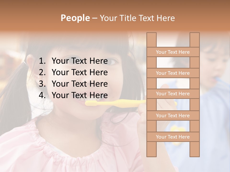 A Little Girl Brushing Her Teeth With A Yellow Toothbrush PowerPoint Template
