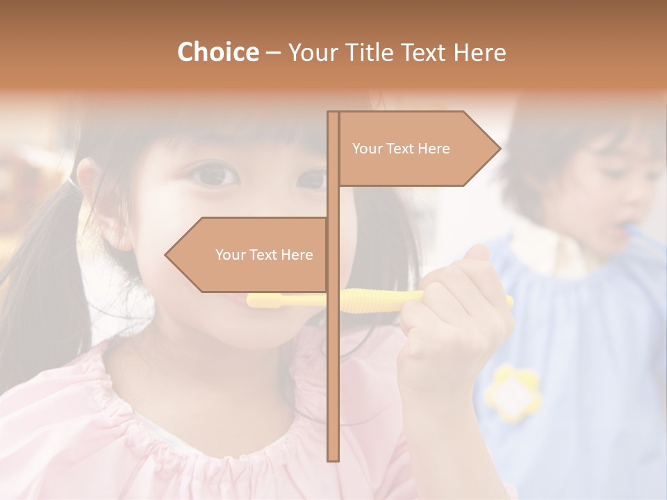 A Little Girl Brushing Her Teeth With A Yellow Toothbrush PowerPoint Template