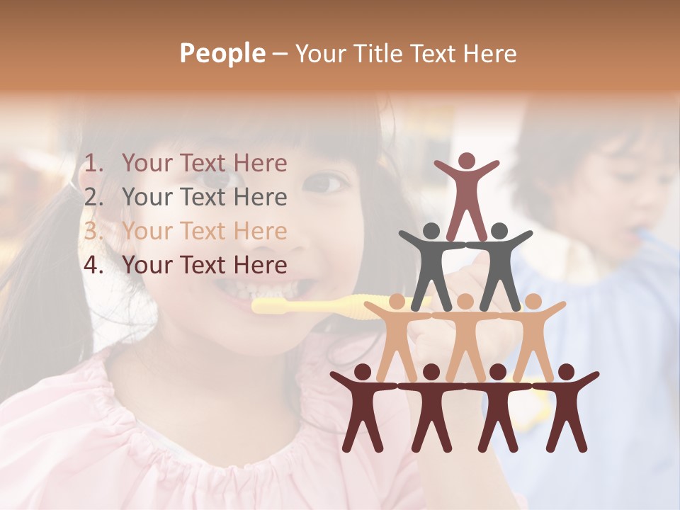 A Little Girl Brushing Her Teeth With A Yellow Toothbrush PowerPoint Template