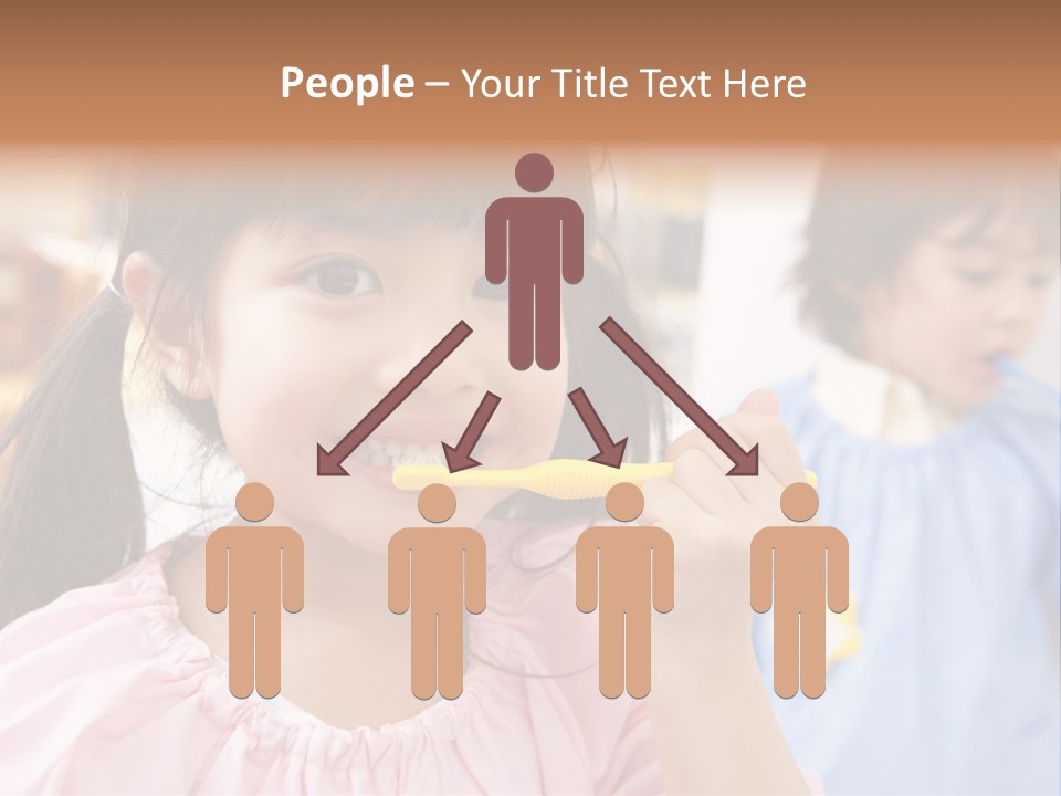 A Little Girl Brushing Her Teeth With A Yellow Toothbrush PowerPoint Template