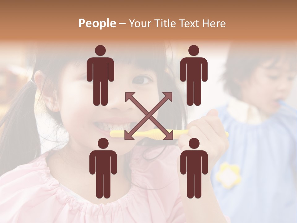 A Little Girl Brushing Her Teeth With A Yellow Toothbrush PowerPoint Template