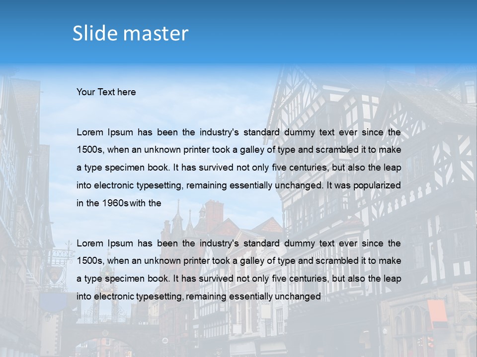 A City Street With Old Buildings And A Blue Sky PowerPoint Template