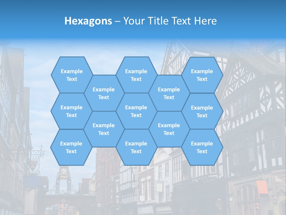 A City Street With Old Buildings And A Blue Sky PowerPoint Template