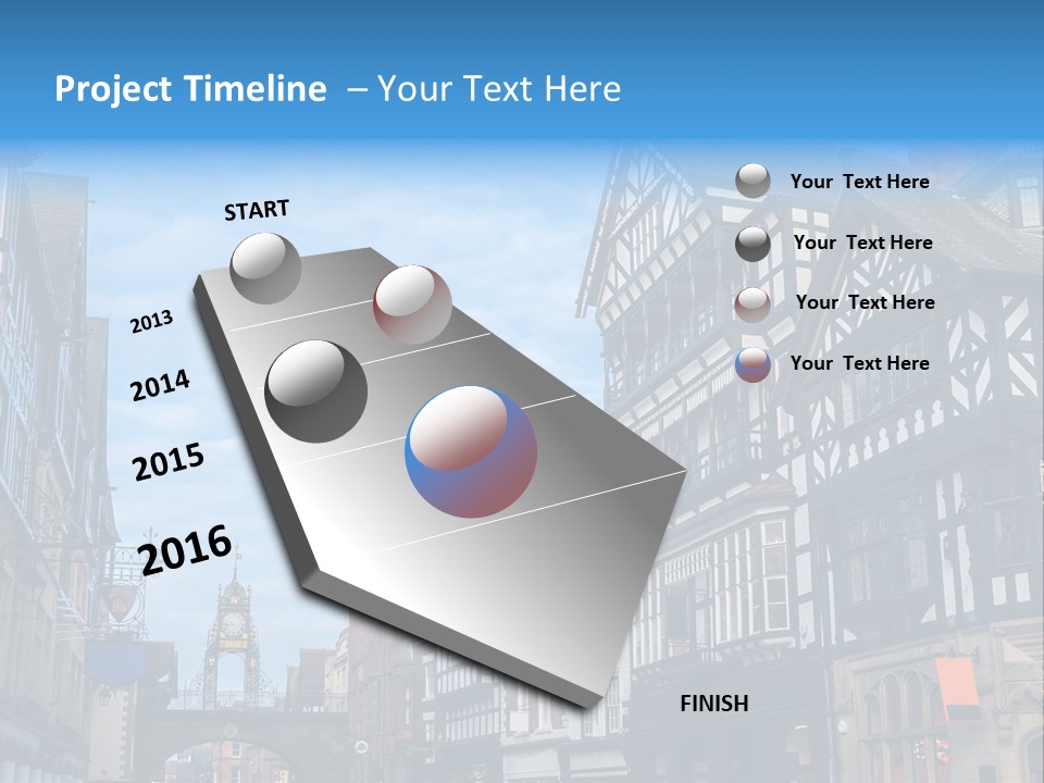 A City Street With Old Buildings And A Blue Sky PowerPoint Template