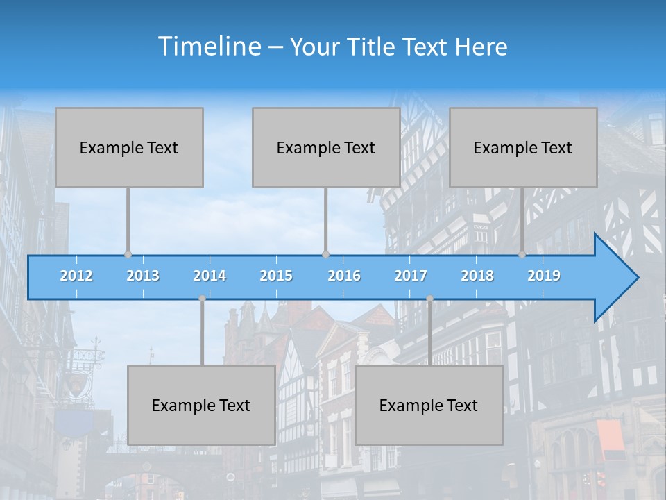 A City Street With Old Buildings And A Blue Sky PowerPoint Template