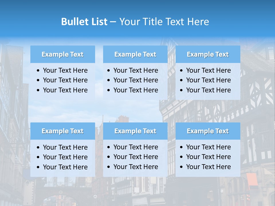 A City Street With Old Buildings And A Blue Sky PowerPoint Template