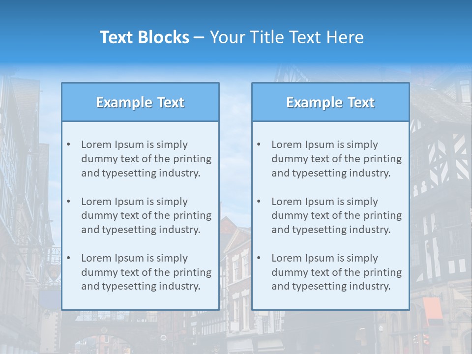 A City Street With Old Buildings And A Blue Sky PowerPoint Template