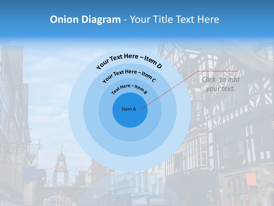 A City Street With Old Buildings And A Blue Sky PowerPoint Template