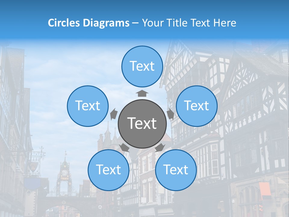 A City Street With Old Buildings And A Blue Sky PowerPoint Template