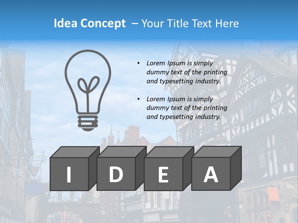 A City Street With Old Buildings And A Blue Sky PowerPoint Template