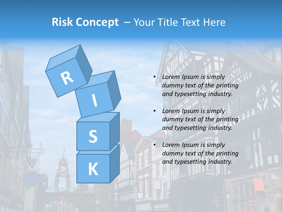A City Street With Old Buildings And A Blue Sky PowerPoint Template