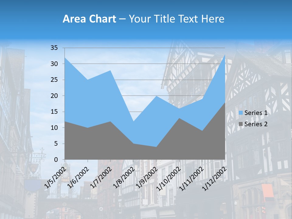 A City Street With Old Buildings And A Blue Sky PowerPoint Template