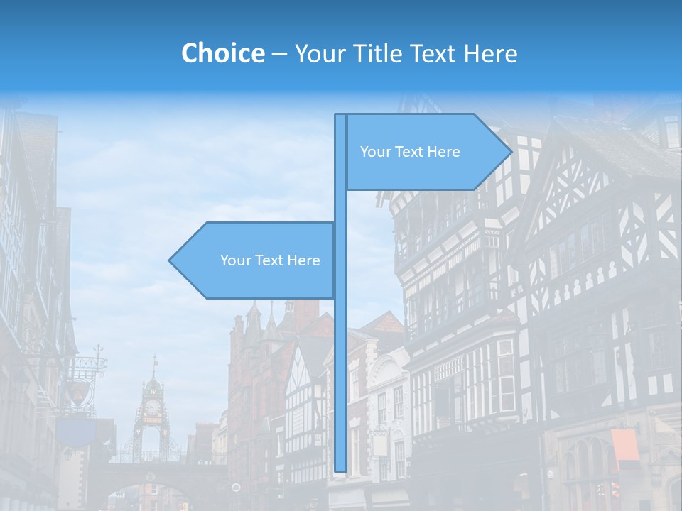 A City Street With Old Buildings And A Blue Sky PowerPoint Template