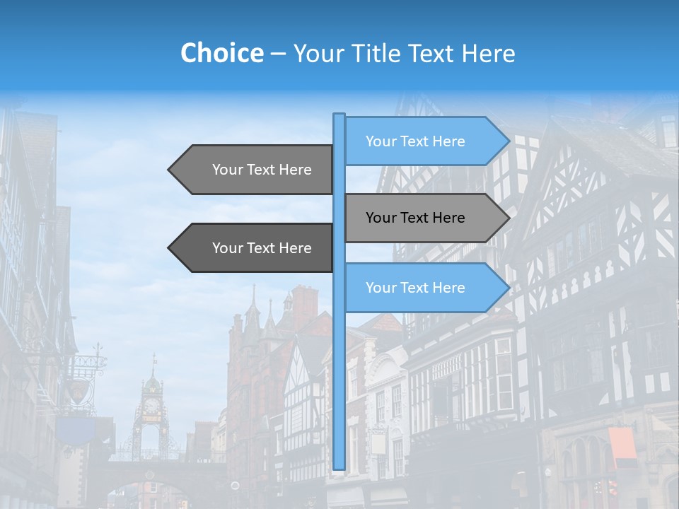 A City Street With Old Buildings And A Blue Sky PowerPoint Template