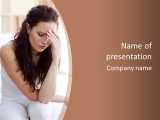 A Woman Sitting On A Bed With Her Hand On Her Head PowerPoint Template