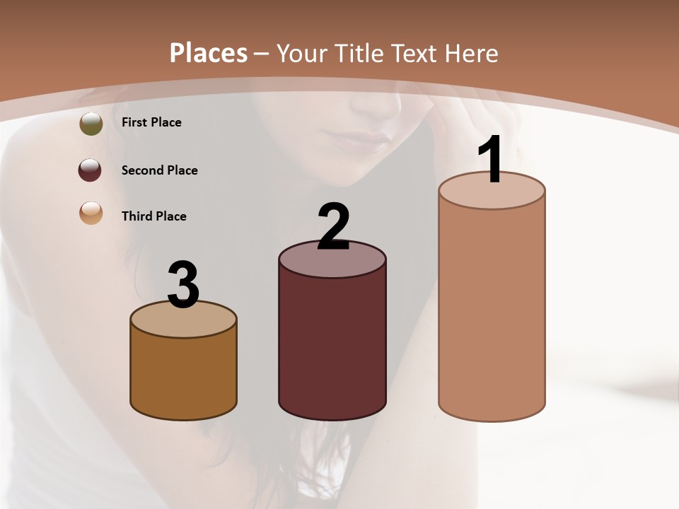 A Woman Sitting On A Bed With Her Hand On Her Head PowerPoint Template