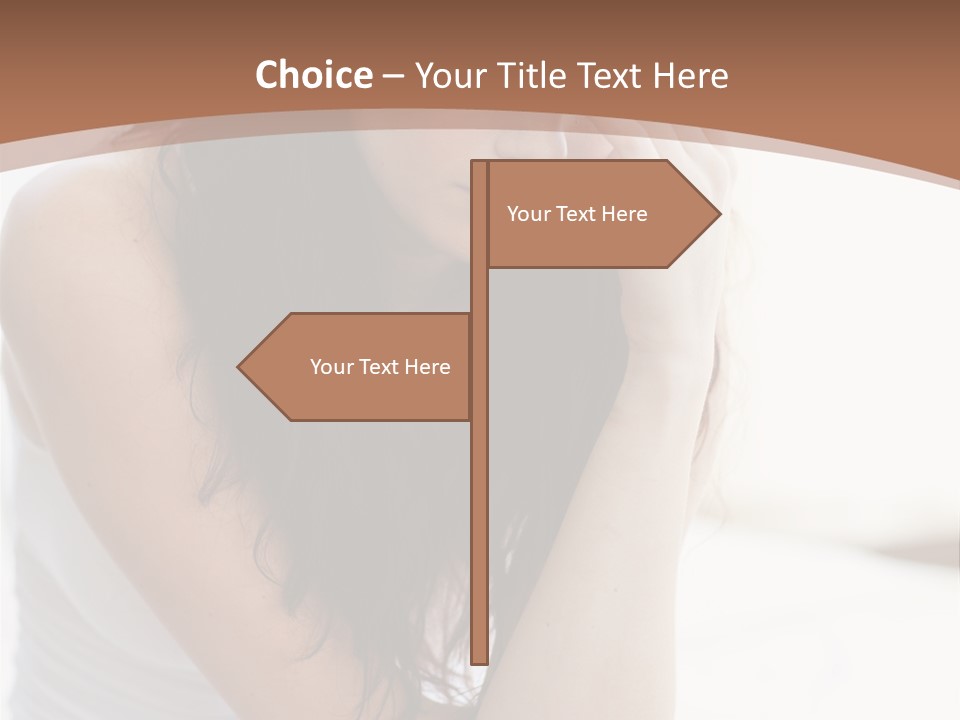 A Woman Sitting On A Bed With Her Hand On Her Head PowerPoint Template