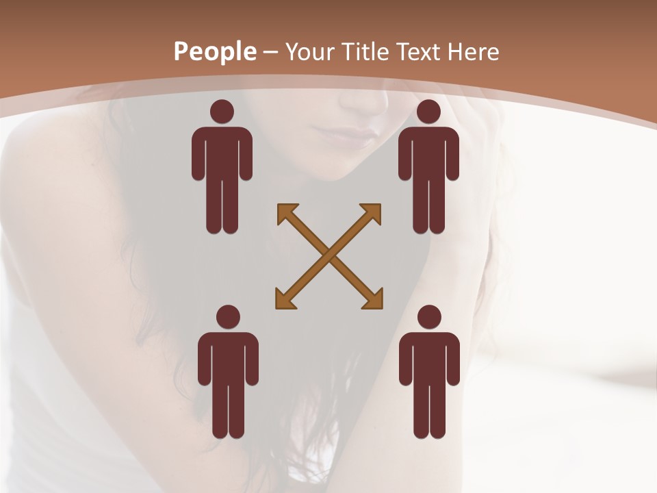 A Woman Sitting On A Bed With Her Hand On Her Head PowerPoint Template