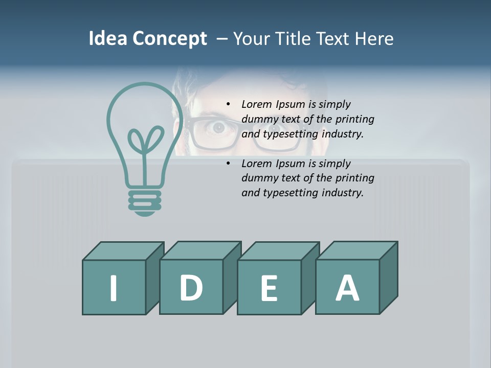 A Man With Glasses Is Looking At A Computer Screen PowerPoint Template