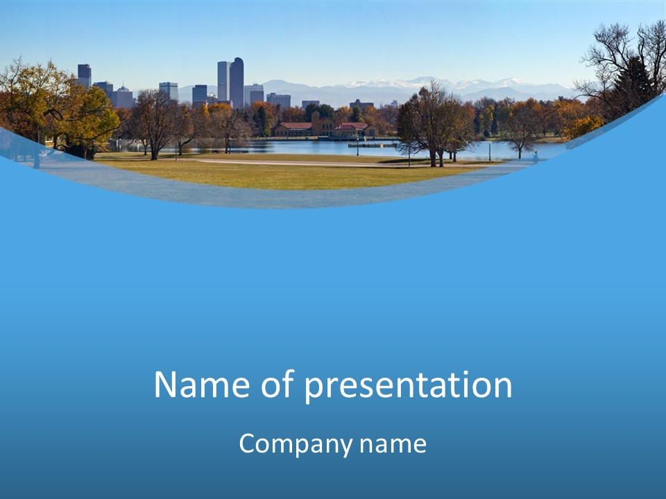 A Blue Landscape With Trees In The Foreground And A City In The Background PowerPoint Template