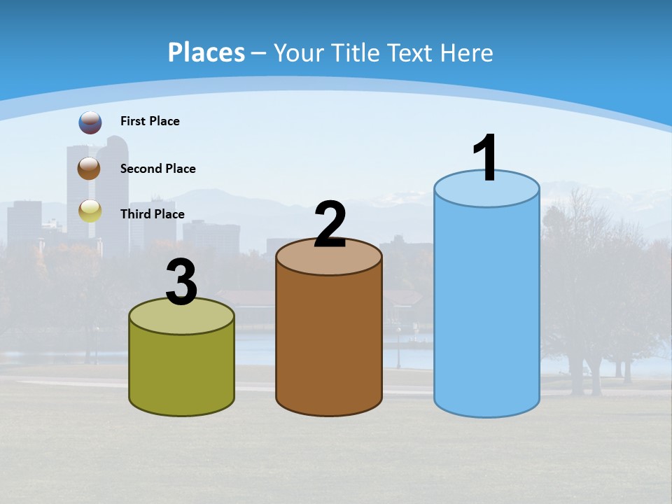A Blue Landscape With Trees In The Foreground And A City In The Background PowerPoint Template