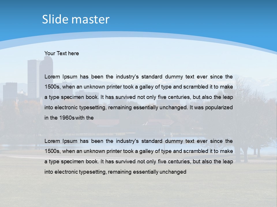 A Blue Landscape With Trees In The Foreground And A City In The Background PowerPoint Template