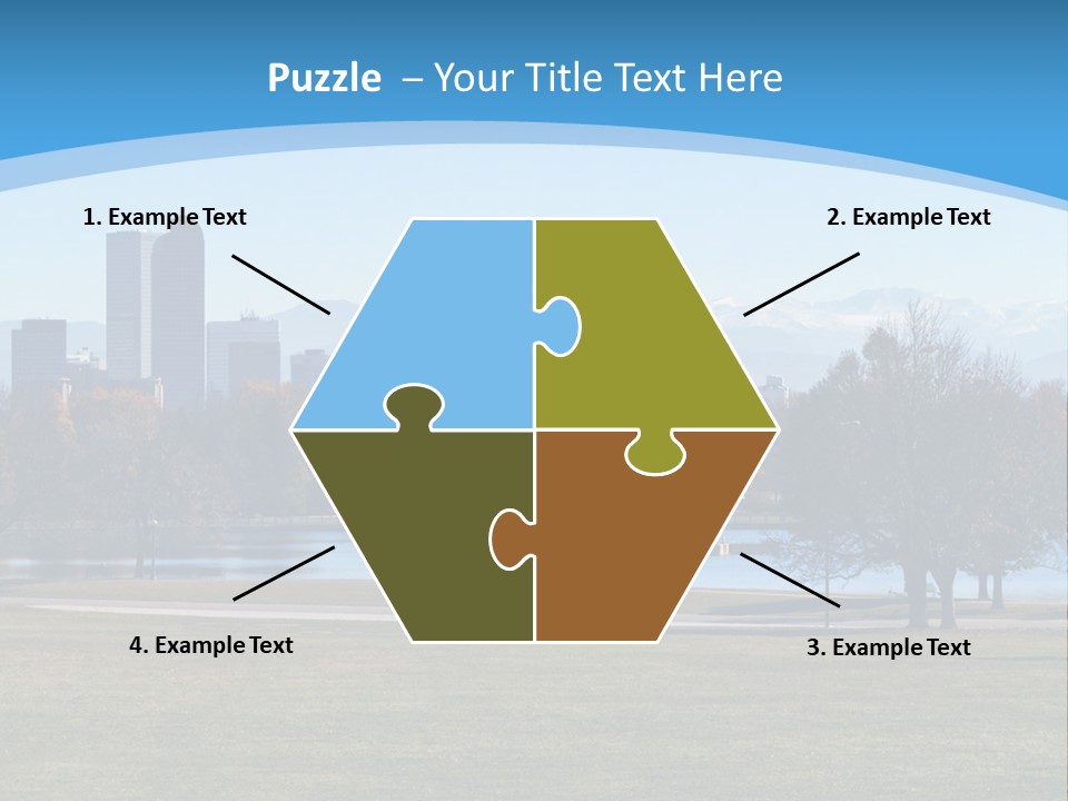 A Blue Landscape With Trees In The Foreground And A City In The Background PowerPoint Template