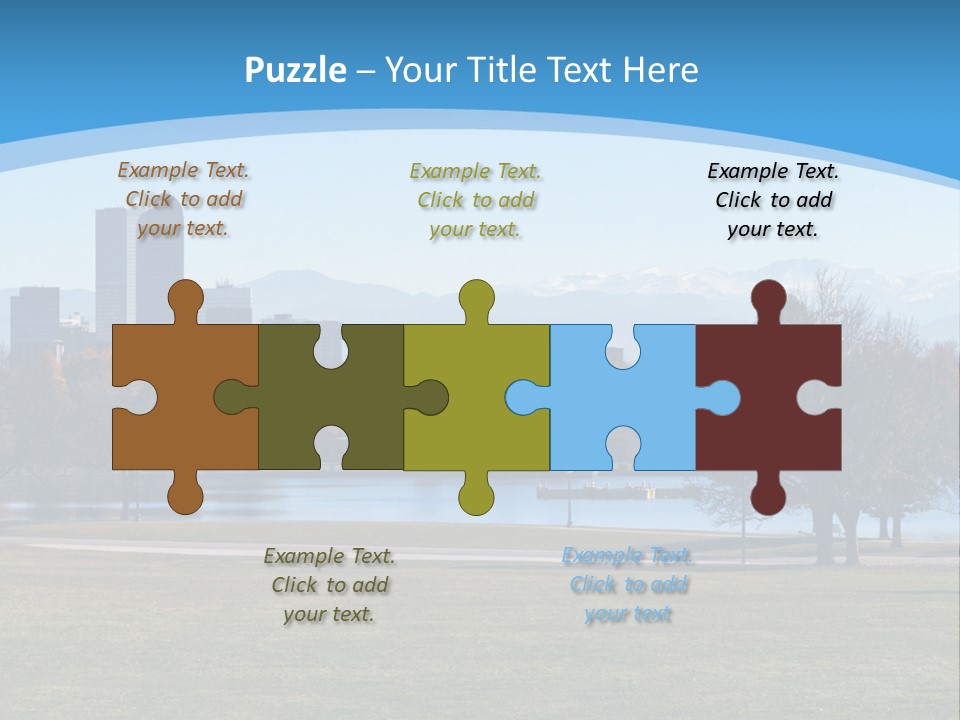 A Blue Landscape With Trees In The Foreground And A City In The Background PowerPoint Template