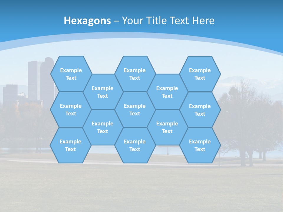 A Blue Landscape With Trees In The Foreground And A City In The Background PowerPoint Template