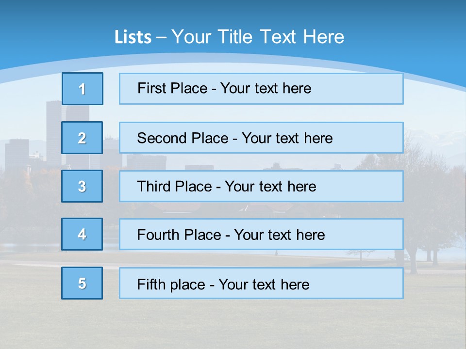 A Blue Landscape With Trees In The Foreground And A City In The Background PowerPoint Template
