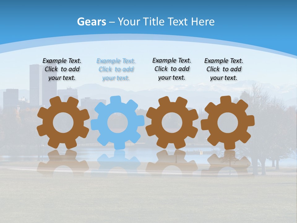 A Blue Landscape With Trees In The Foreground And A City In The Background PowerPoint Template