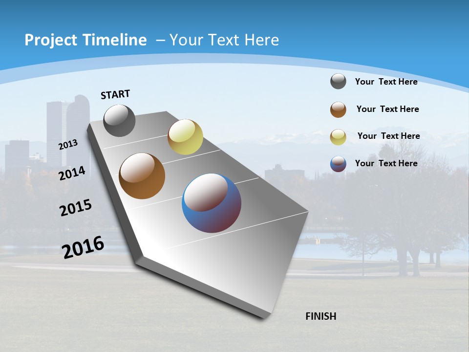 A Blue Landscape With Trees In The Foreground And A City In The Background PowerPoint Template