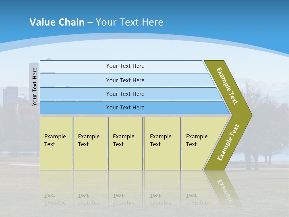 A Blue Landscape With Trees In The Foreground And A City In The Background PowerPoint Template