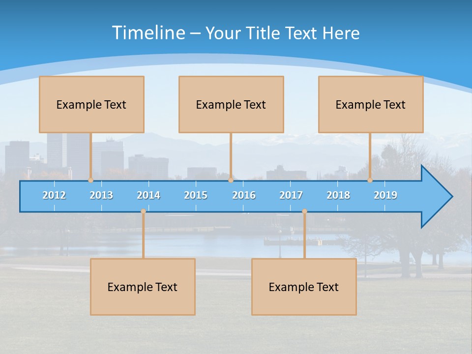 A Blue Landscape With Trees In The Foreground And A City In The Background PowerPoint Template