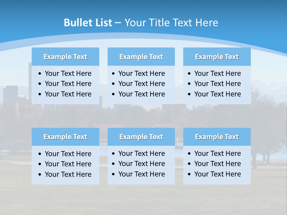 A Blue Landscape With Trees In The Foreground And A City In The Background PowerPoint Template