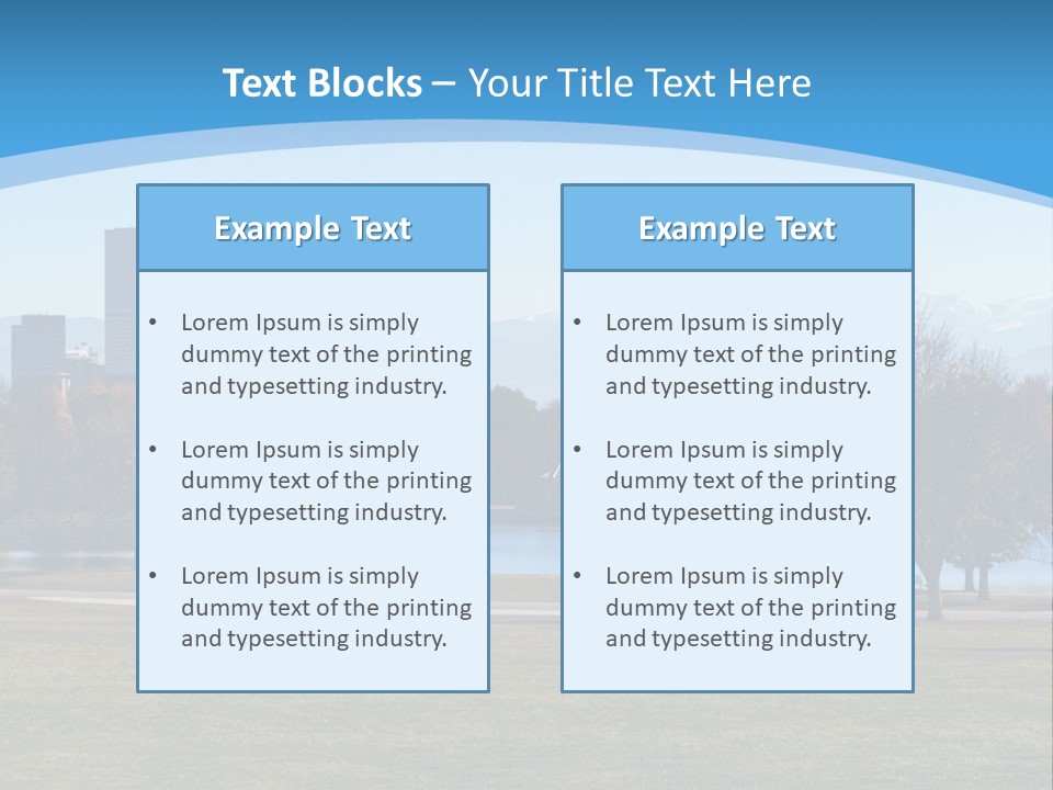 A Blue Landscape With Trees In The Foreground And A City In The Background PowerPoint Template