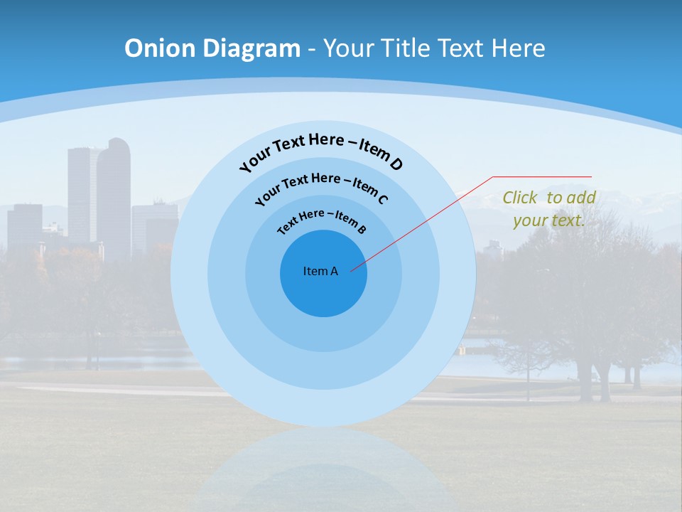 A Blue Landscape With Trees In The Foreground And A City In The Background PowerPoint Template