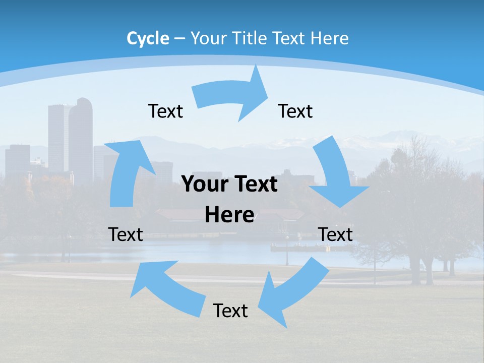 A Blue Landscape With Trees In The Foreground And A City In The Background PowerPoint Template