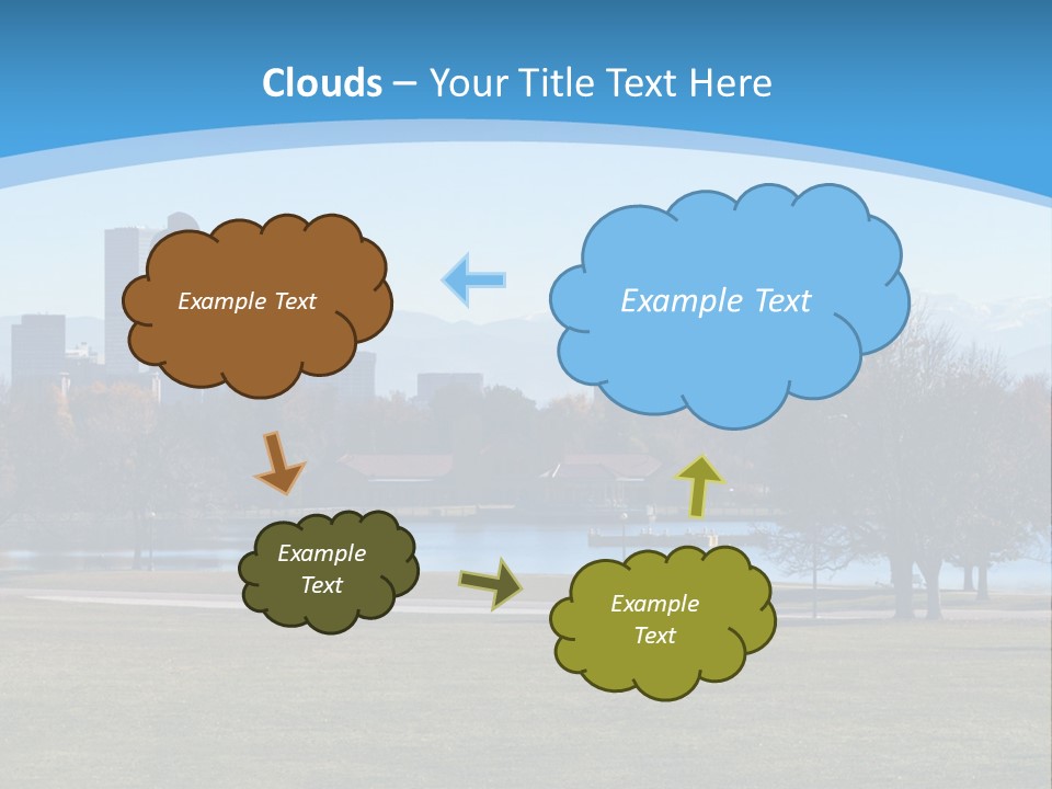 A Blue Landscape With Trees In The Foreground And A City In The Background PowerPoint Template