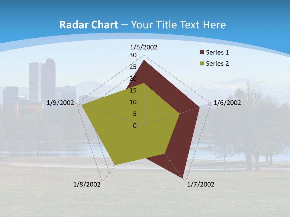 A Blue Landscape With Trees In The Foreground And A City In The Background PowerPoint Template