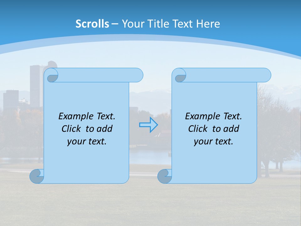 A Blue Landscape With Trees In The Foreground And A City In The Background PowerPoint Template