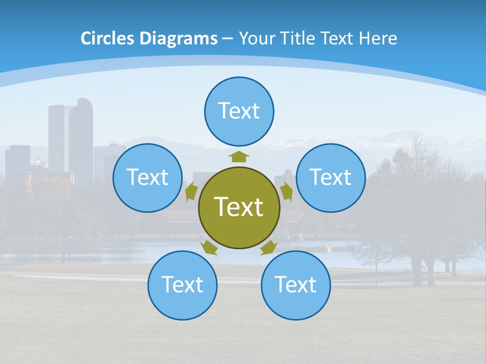 A Blue Landscape With Trees In The Foreground And A City In The Background PowerPoint Template