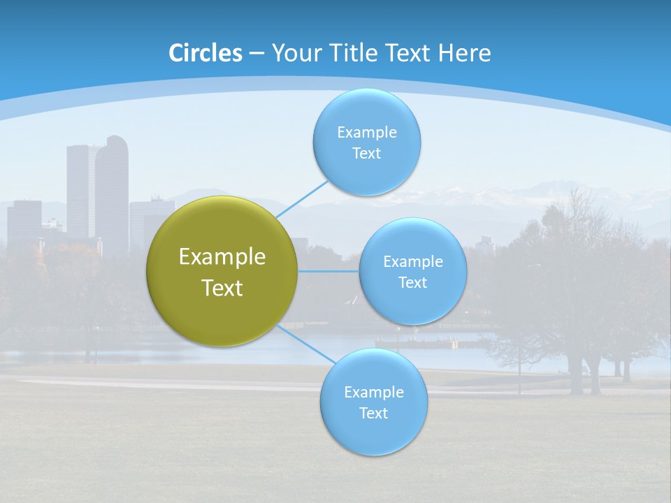 A Blue Landscape With Trees In The Foreground And A City In The Background PowerPoint Template