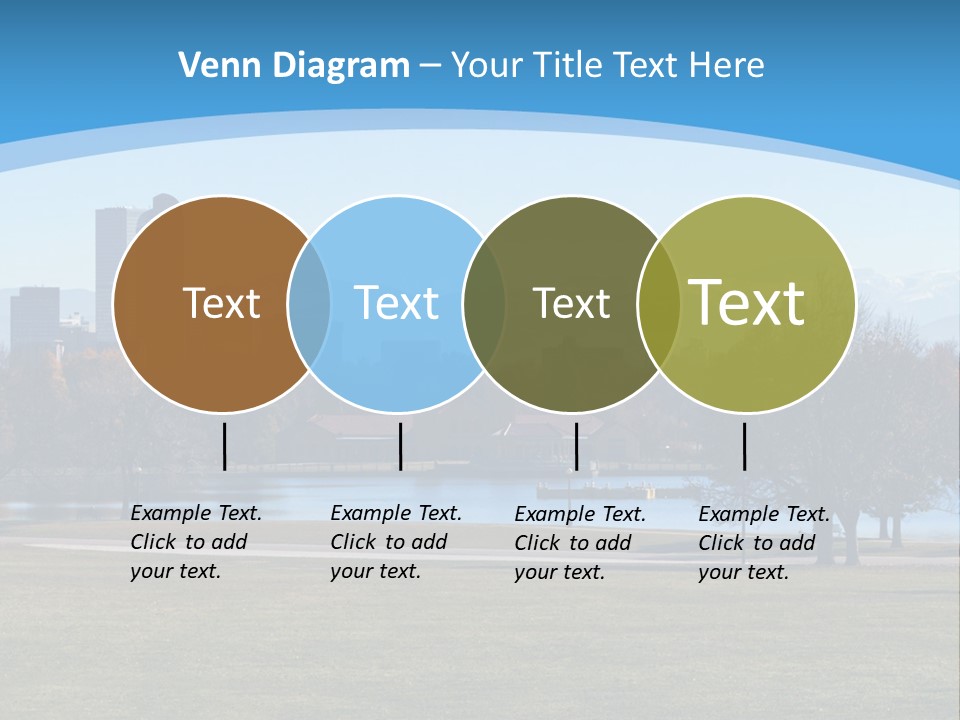 A Blue Landscape With Trees In The Foreground And A City In The Background PowerPoint Template